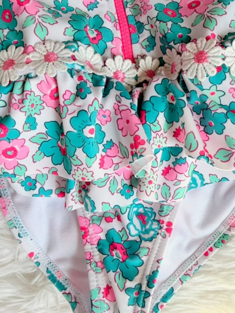 2T Floral Rash Guard Swimsuit & Rainbow Visor Set - Picture 4 of 11